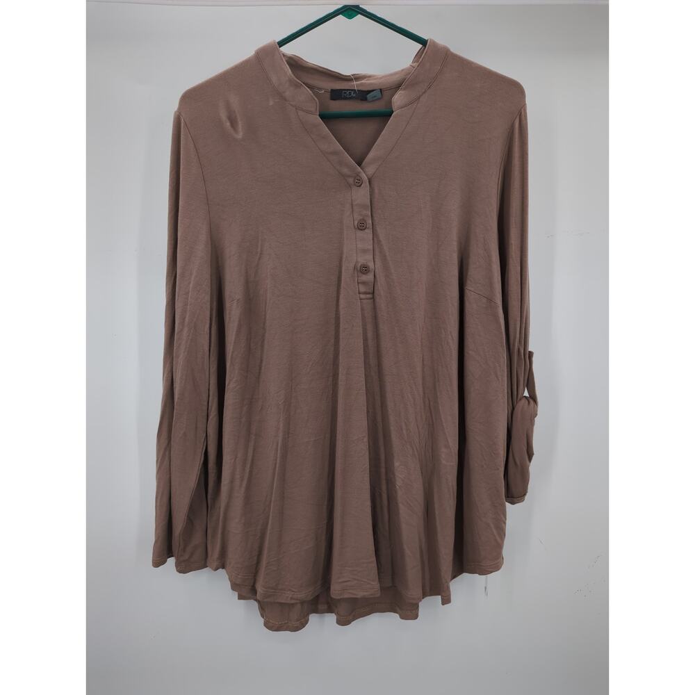RDI Women's NWT Size 1X Mocha Brown Henley Long Sleeve Tunic Blouse
